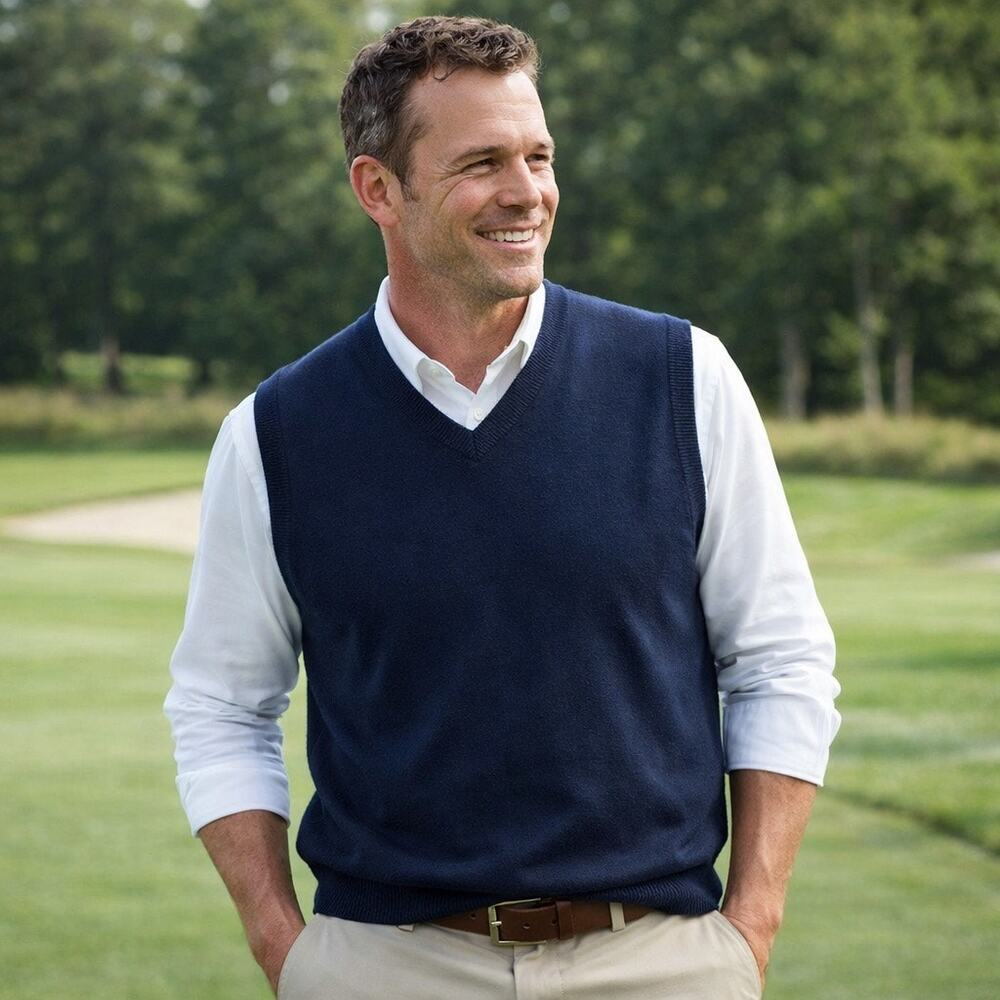 Byron Nelson Mens XL 100% Pima Cotton Sweater Vest Golf‎ Preppy Navy Blue XL